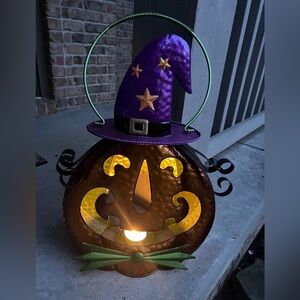 MEMBERS MARK Vintage Metal Pumpkin Witch Halloween Luminary